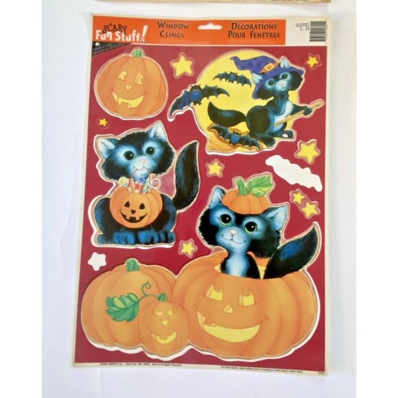 Vtg Fall Halloween Vinyl Window Clings Lot 5 Pumpkin Witch Cat Ghost Decor - Picture 3 of 16